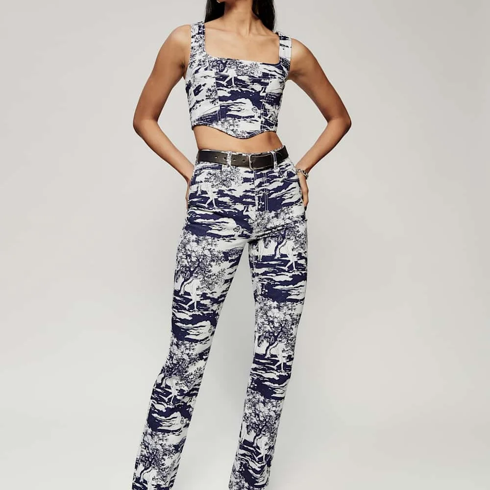 Reformation Raya Naked Lunch Denim Bustier Top - Picture 2 of 7